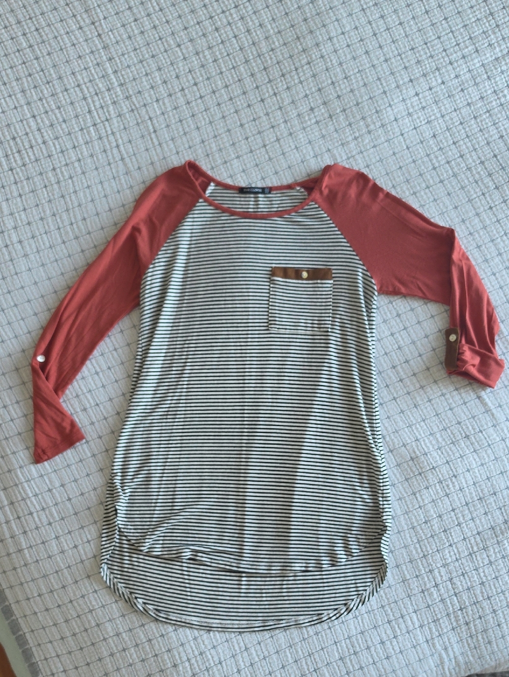 Pink Clover Striped Pocket Top with Rust Sleeves
